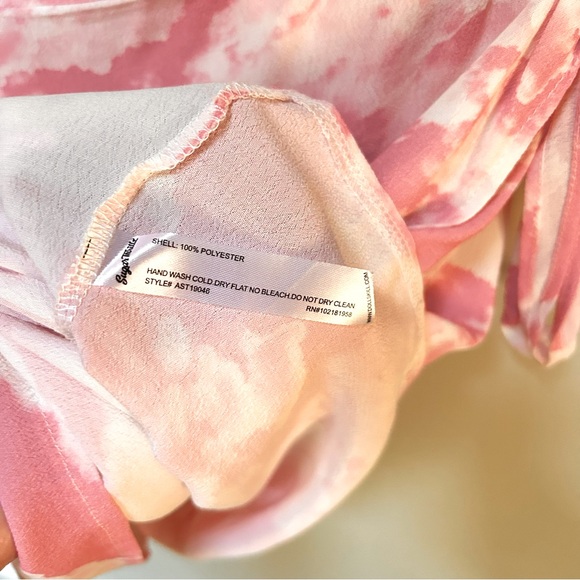 Dolls Kill ~Sugar Thrillz ~ Pink Clouds Faux Wrap Tie Y2K Mini Skirt ~size Large - Picture 6 of 11